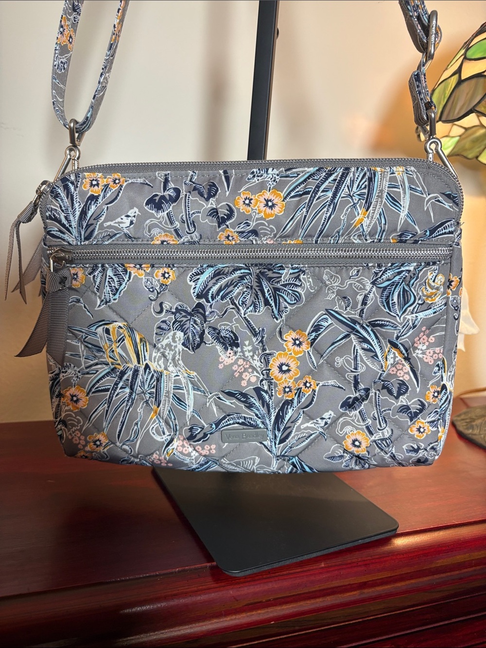 Vera Bradley Grey Crossbody Bag with Yellow Accents